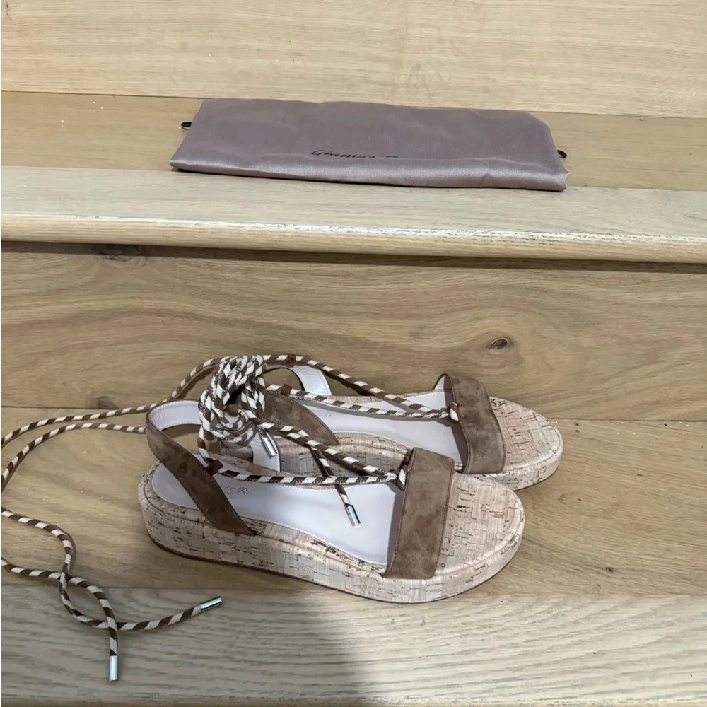 Gianvito Rossi Lace Up Cork Platform Sandals Size 41
